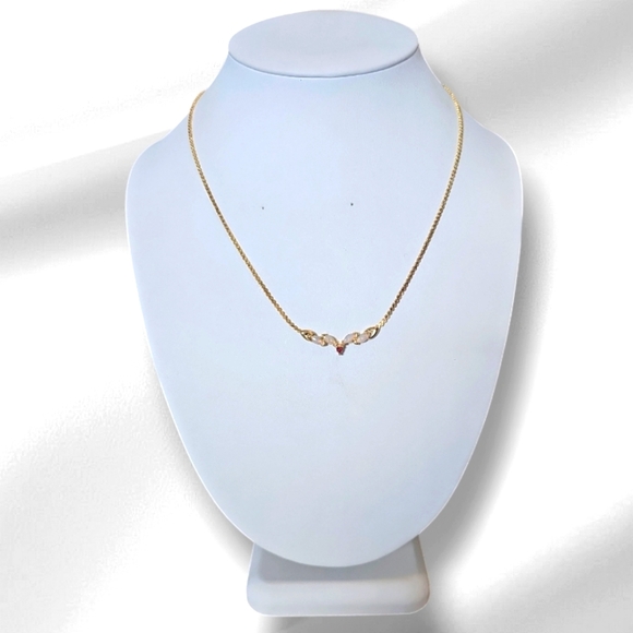 Beautiful Vintage Gold Tone Necklace With Opal And Pink Ruby Necklace.
